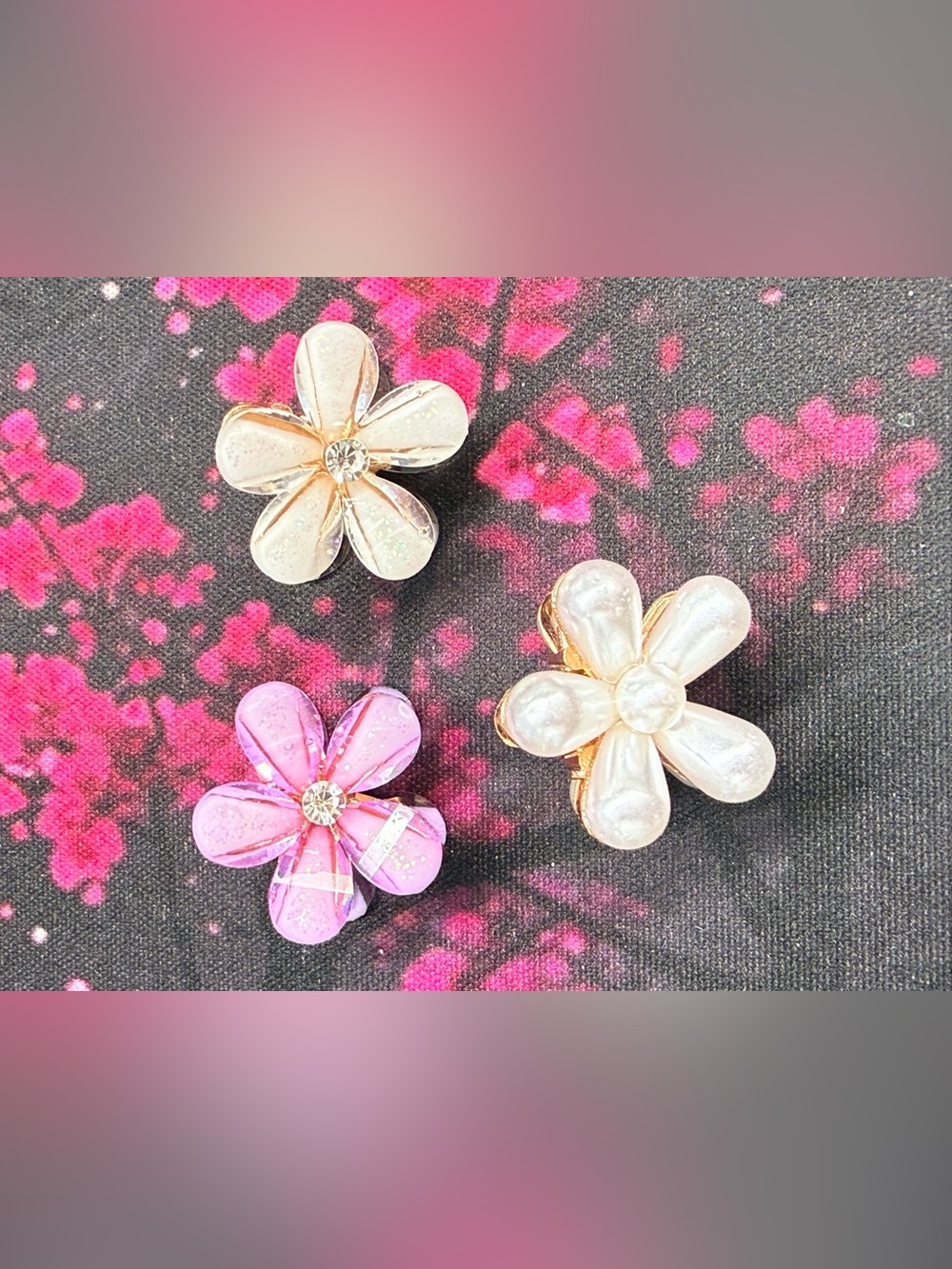 Pearl & Pink Floral Hair Clip Set - 3-Pack